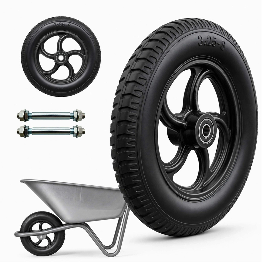 Relaxdays Sackkarrenrad 2er Set aus Vollgummi mit Achse, Schwarz, Pannensicher, Durchmesser: 35 cm, Breite: 8 cm - Bild 2