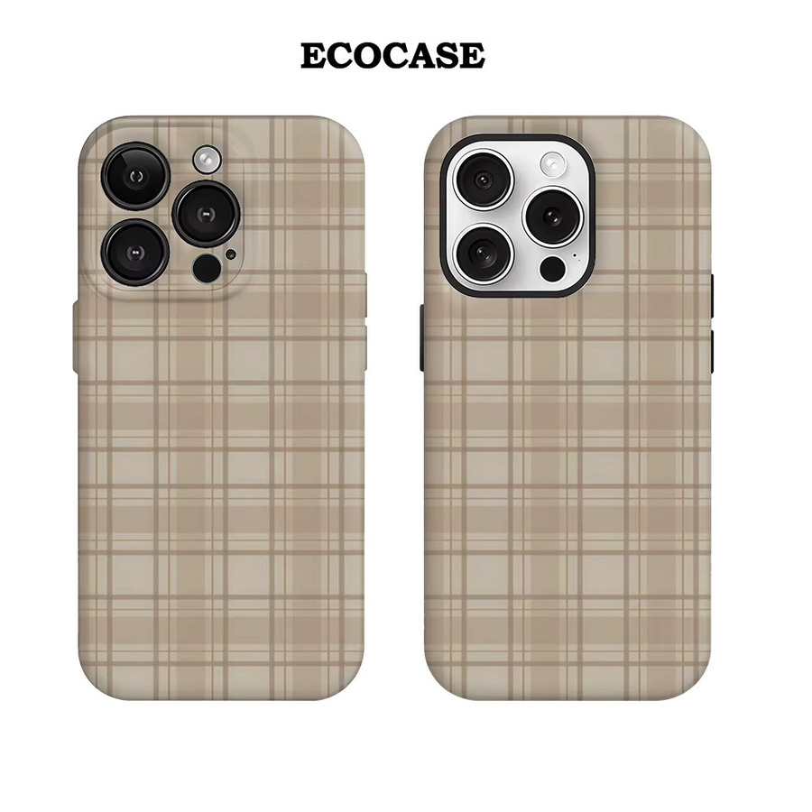 Beige Stoff Plaid Handyhülle mit doppelschichtiger Rückseite für Apple iPhone 17 16 15 14 13 12 11 Pro Max Plus - Bild 2