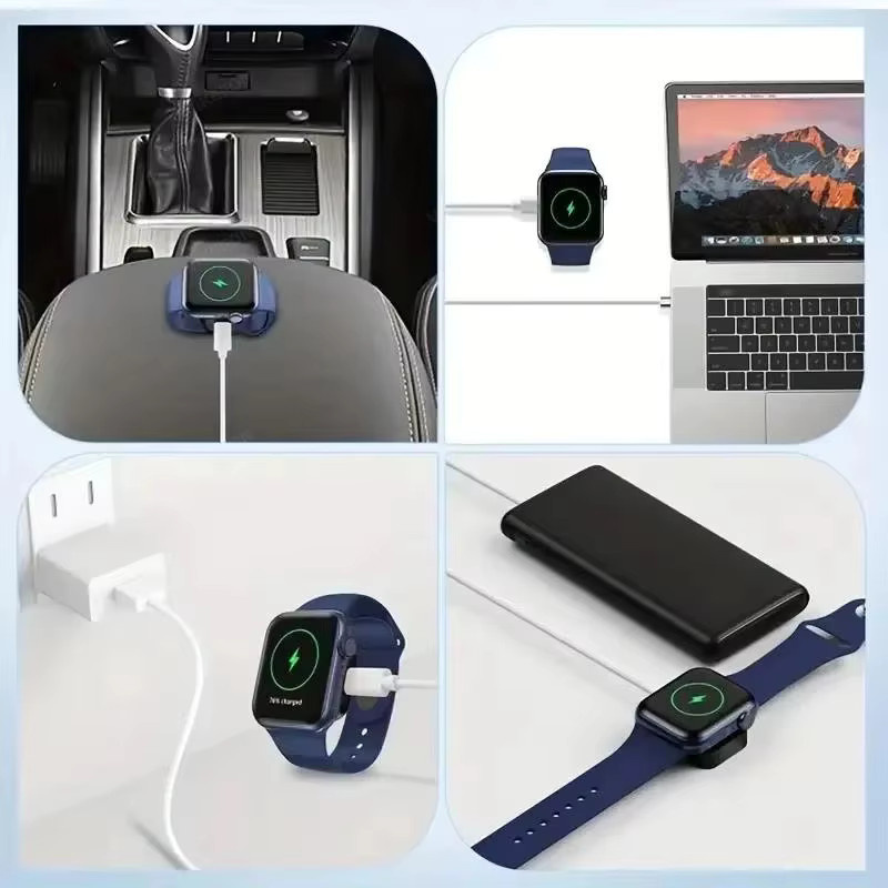 SEamopar Tragbares magnetisches kabelloses Uhrenladegerät mit Schlüsselanhänger für Apple Watch Series 9 SE 7 6 5 4 3 2 mit USB-C und 8-Pin Doppelanschluss in Rot - Bild 2
