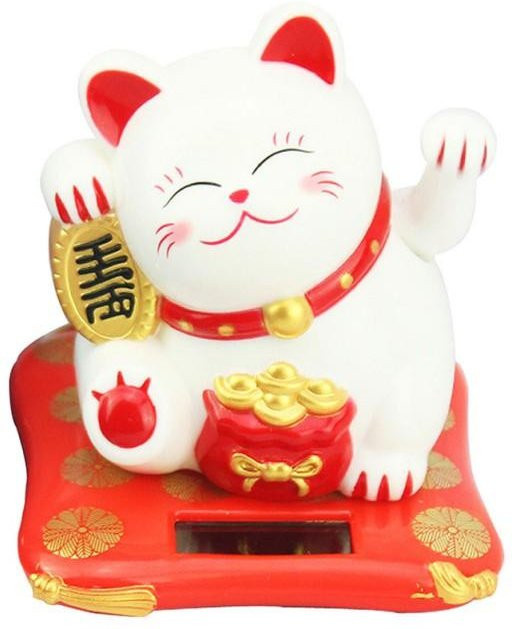 Solarbetriebene Maneki Neko Glückskatze von Tinika Chen im japanischen Stil, winke-Figur für die Inneneinrichtung, Farben: Schwarz, Weiß, Golden, B/T/H: 7,5 x 7,5 x 7,0 cm - Bild 1
