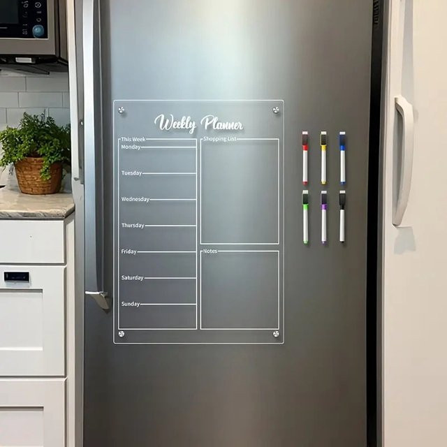 A3 Acryl-Wochenplaner als transparenter Magnet-Kalender und löschbares Memoboard für Küche und Büro - Bild 1