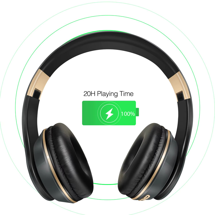 CATASSU Bluetooth Over-Ear Kopfhörer mit Geräuschunterdrückung und Mikrofon, faltbares kabelloses HIFI-Stereo-Gaming-Headset in Schwarz und Grau - Bild 4