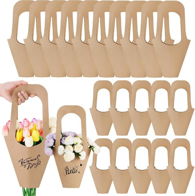 Stilvolle Präsentationsbox aus braunem Kraftpapier für Blumen, ideal für Hochzeiten, Jubiläen und besondere Anlässe - Bild 1