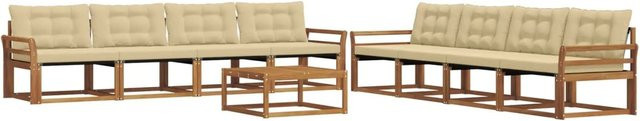 vidaXL Outdoor-Sofagarnitur 9-tlg. aus Akazienholz mit Textilene und Kissen in Natur-Beige - Bild 1