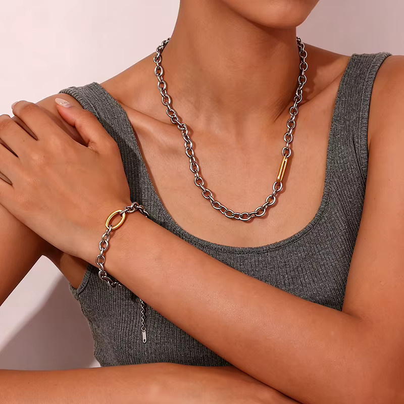 EILIECK Schmuck-Set Halskette, Armband, Edelstahl, Silber, Damen - Bild 4
