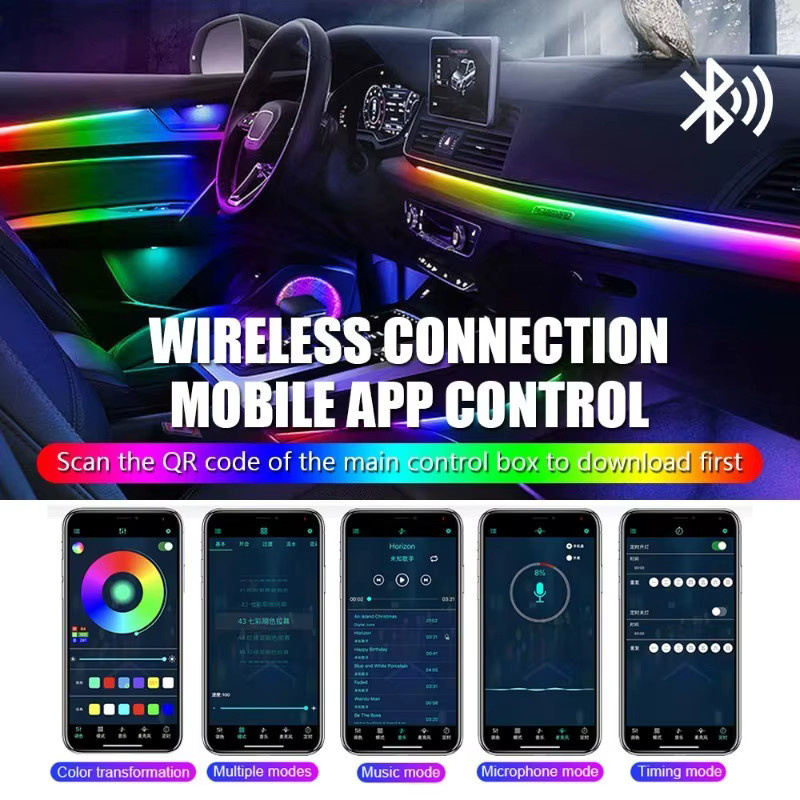 VASTFIRE RGB LED Auto-Ambientebeleuchtung mit App- und Fernbedienung, Neon-Flex Lichtleisten mit Musiksynchronisierung und 16 Millionen Farben, Multicolour - Bild 4