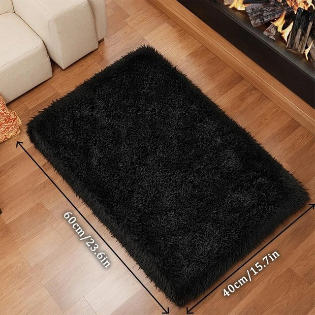 VIKAMA Schwarzer Plüsch-Teppich in Shaggy-Optik für Wohnzimmer und Schlafzimmer - Bild 1