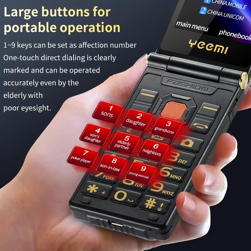 YeeMI M7+ 4G Robustes Flip-Telefon in Schwarz mit Dual-SIM, Dual-Screen und 6800 mAh Akku - Bild 4