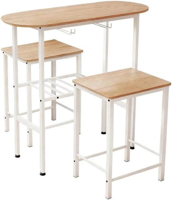 Costway Hausbar Set mit Bartisch und 2 Barhockern in Weiß - Bild 1