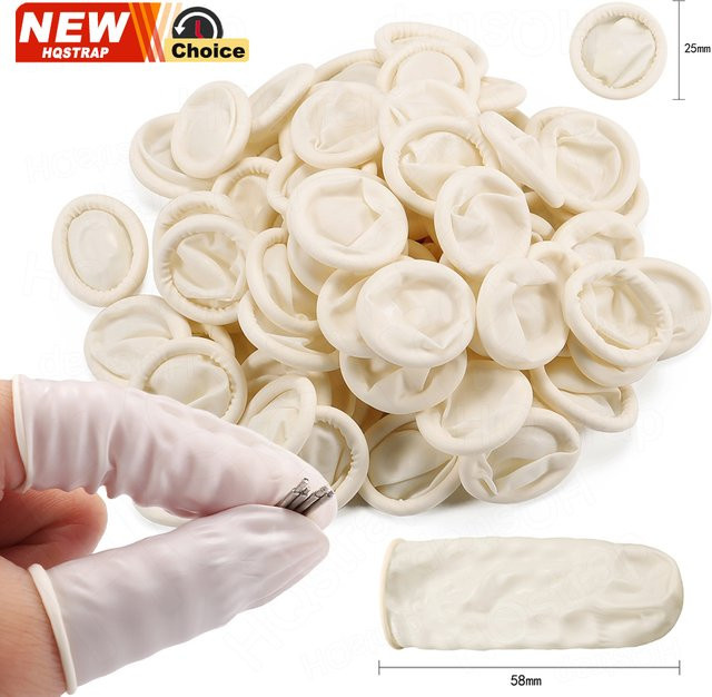 HQstrap Einweg-Latex-Fingerlinge in Weiß, 100 Stück schützende Gummihandschuhe für Fingerspitzen - Bild 1