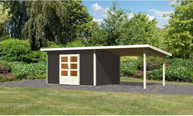 Karibu Holz-Gartenhaus Karlskoga 5 in Terragrau mit Pultdach und modernem Design, B/T: 365 x 305 cm - Bild 1