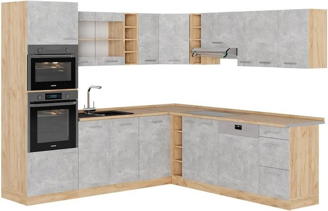Vicco R-Line Eckküche Beton Goldkraft Eiche modern B/T/H: 237 x 60 x 82 cm - Bild 1