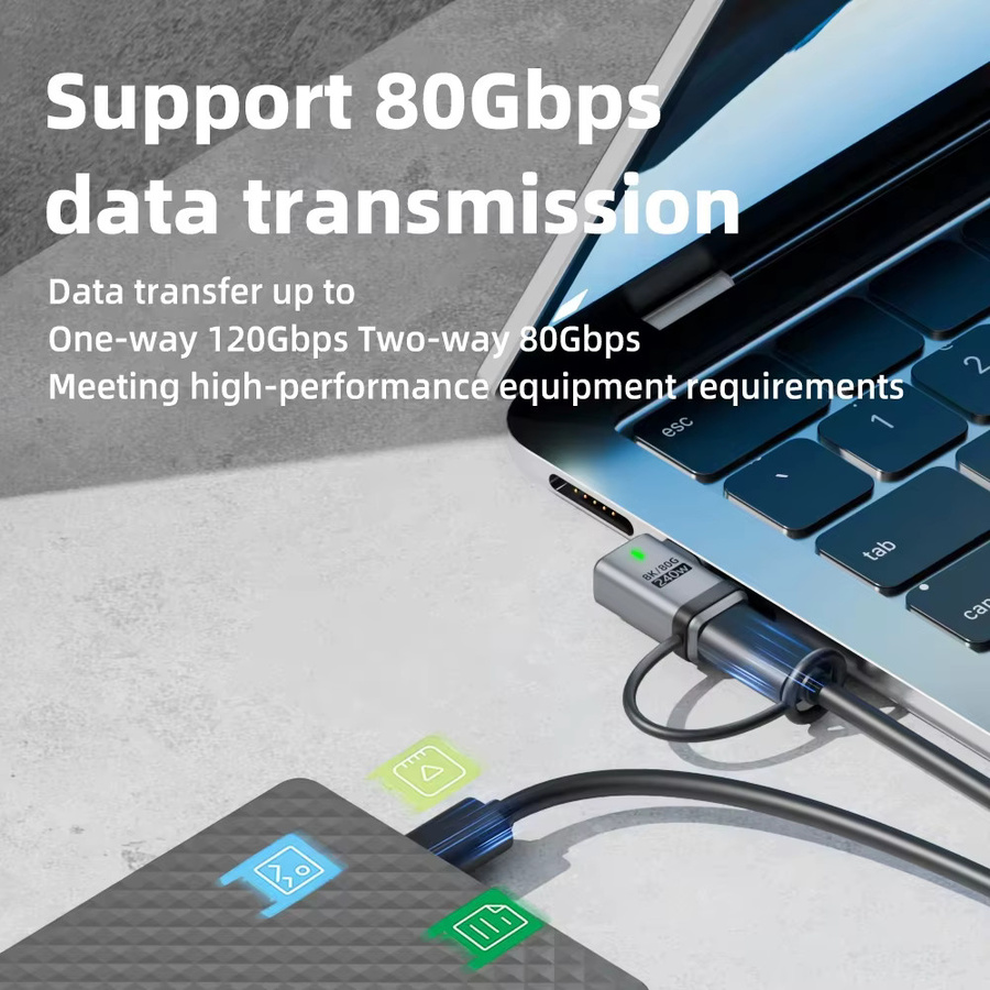 NNBILI USB 4 V2.0 Typ C 90-Grad-Adapter mit 120 Gbit/s, 240 W 5 A Schnellladung und 8K@60Hz Daten-OTG-Konverter für MacBook und Laptop - Bild 4