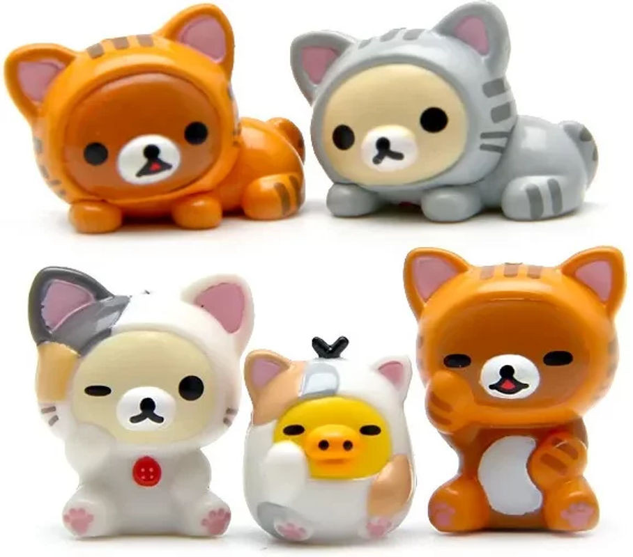 5er Set DOMIO Rilakkuma Bär Cartoon Actionfiguren aus Kunststoff, mehrfarbig, Größe: 1-3 cm - Bild 1
