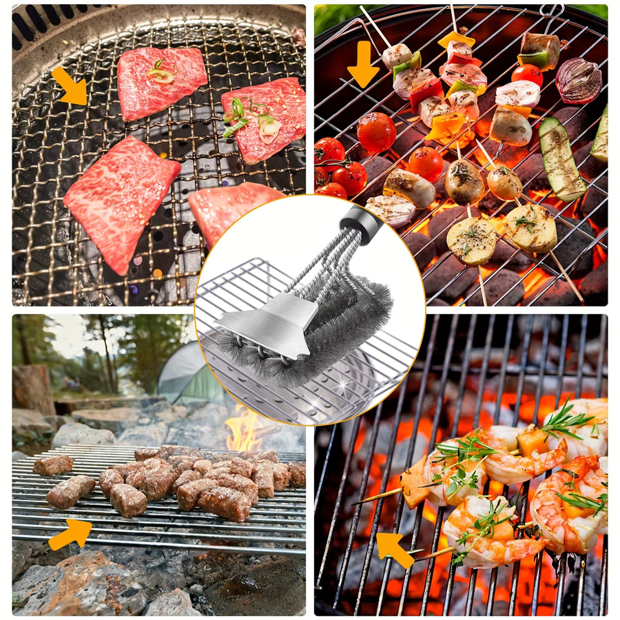 YOCITY 3-teiliges Edelstahl-Grillreinigungsset mit Schaber in Silber und Schwarz - Bild 3