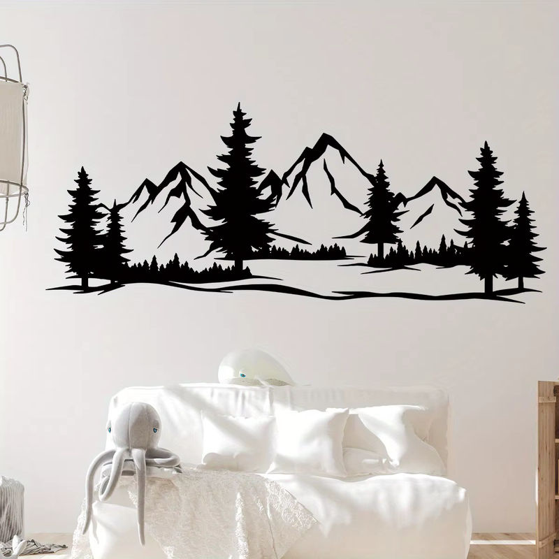 BRUP Wandaufkleber Black Mountain Forest Silhouette in Schwarz für Schlafzimmer und Wohnzimmer als minimalistische Wanddekoration - Bild 4