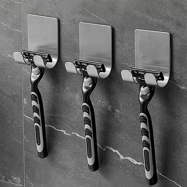 Willstar Rasierer Halter aus Edelstahl in Silber, Selbstklebender Wand-Organizer für das Badezimmer, 4 oder 8 Stück - Bild 1