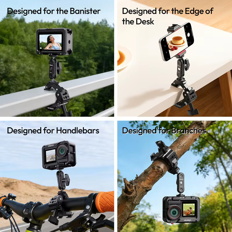 Ulanzi CO78 Super-Klemme mit 3 Backen in Schwarz für flache Oberflächen und Rundrohre zur Outdoor-Fotografie und zum Radfahren - Bild 6
