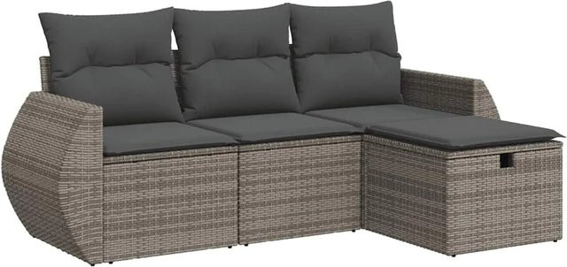 vidaXL 4-tlg. Garten-Sofagarnitur in L-Form mit Ottoman und Kissen, Grau, Poly Rattan - Bild 1