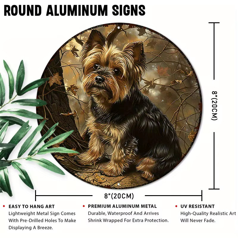 Rundes Vintage Aluminiumschild mit Yorkshire-Terrier von Potdemiel, Mehrfarbig, Durchmesser: 20,3 cm - Bild 2