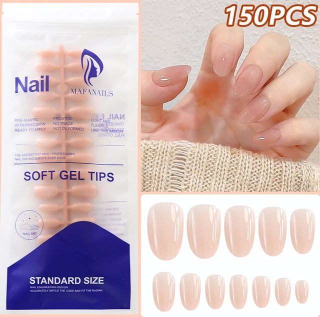 HotPress Press on Nails, Farbverlauf, glänzend, nackt, 150 Stück - Bild 1