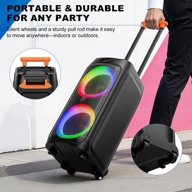 FanFun T9 Karaoke-Maschine mit 2 Mikrofonen, Bluetooth-Lautsprecher mit 500W Spitzenleistung und Doppel-8-Zoll-Subwoofer in Schwarz - Bild 1