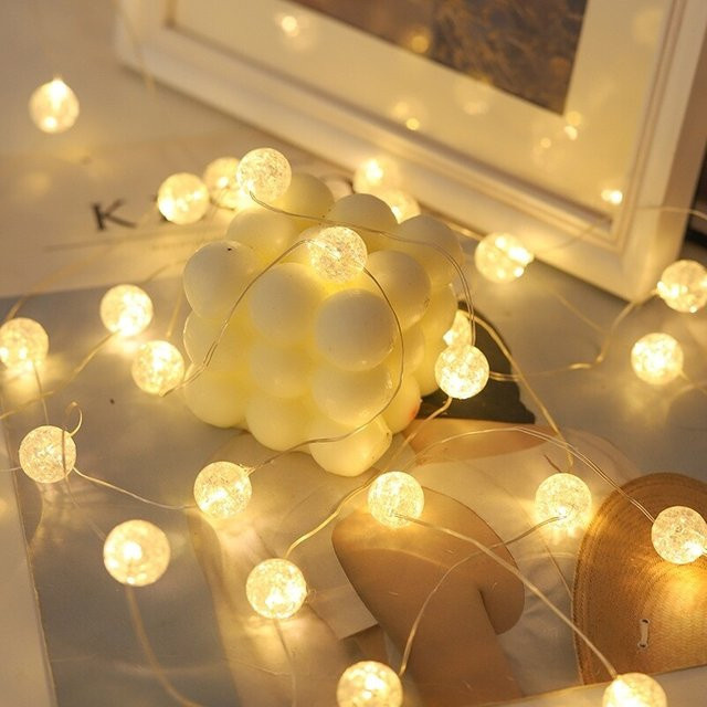 Lyfs LED-Lichterkette Crack Ball Girlande in Warmweiß, batteriebetrieben, weiße Kugeln für Garten, Hochzeit, Weihnachten und Party-Dekoration - Bild 1