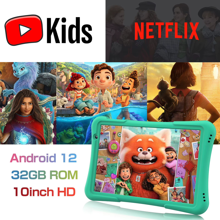 PRITOM 10 Zoll Kinder Android Tablet mit 4 GB RAM und 32 GB Speicher, Quad Core, 6000 mAh, WiFi 6 und Bluetooth in Green oder Turquoise - Bild 2