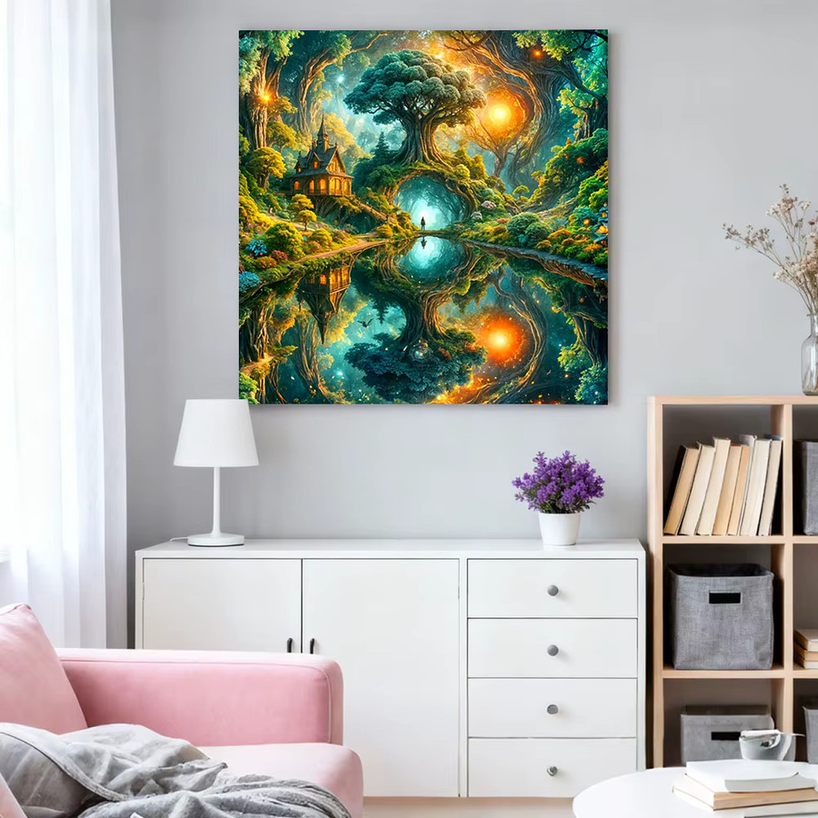 HUACAN Diamantmalerei Baum-Landschaft als Handarbeit-Set mit Strass-Mosaik in Multicolour zur Wanddekoration - Bild 3