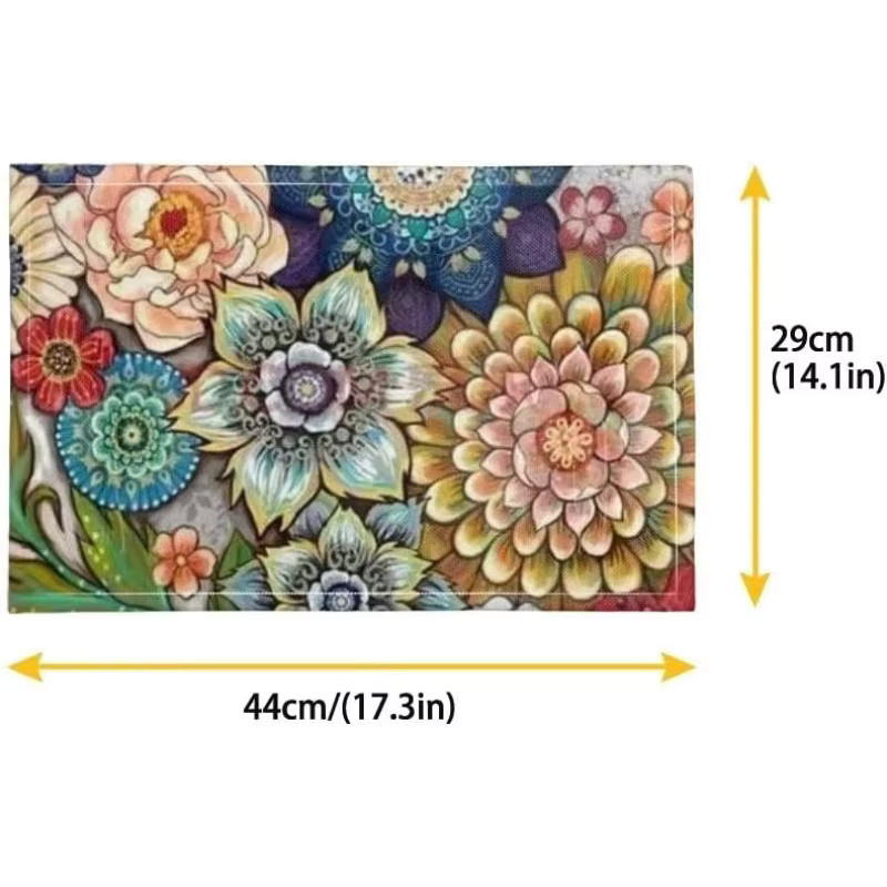 VIKAMA 4-teiliges Bohemian Floral Tischset, mehrfarbig, wasserdicht und ölbeständig - Bild 5