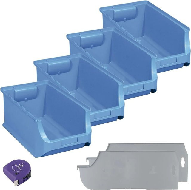vasalat Set Stapelboxen Größe 4 mit Trennsteg, Blau, 4 Stück, B: 35,5 cm, T: 20,5 cm, H: 15,0 cm - Bild 1