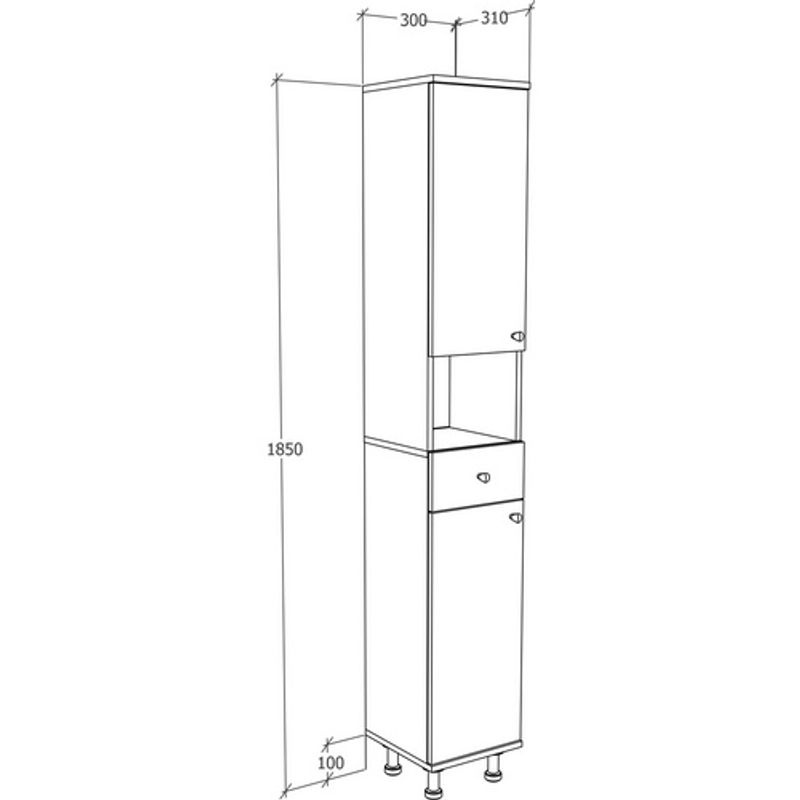VCM Hochschrank Nilosi in Weiss mit Türen und Schubladen, B/H/T: 30 x 185 x 31 cm - Bild 2