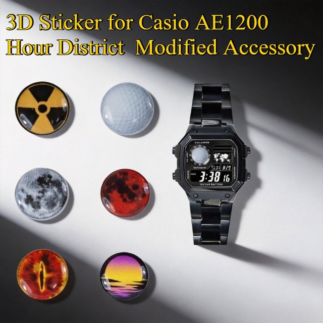 Hour District 3D-Aufkleber für CASIO AE1200, Edelstahl, Schwarz, Unisex - Bild 1