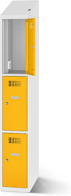 rotstahl Fächerschrank mit Ladefunktion und 3 Fächern, gelb mit lichtgrauem Korpus, B: 30 cm, H: 200 cm - Bild 1