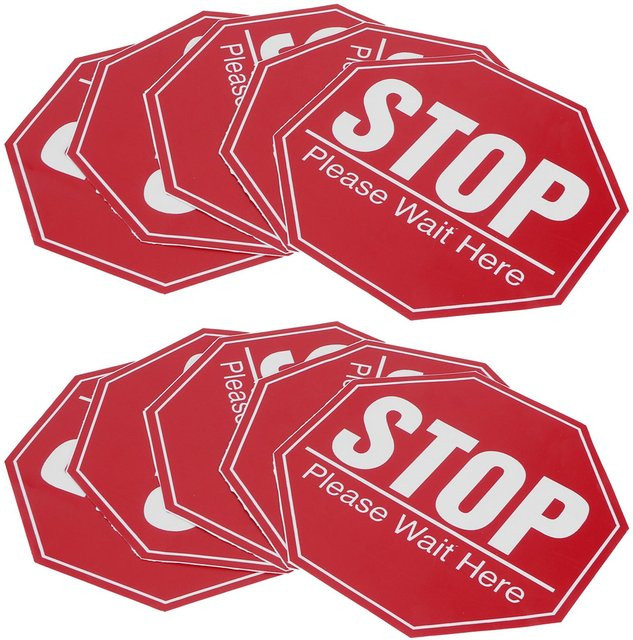 2er Set OutsideWorld Bodenstoppschild-Aufkleber Sicherheitsabstand Bodenmarkierung Warnaufkleber in Weiß und Rot aus Kunststoff - Bild 1