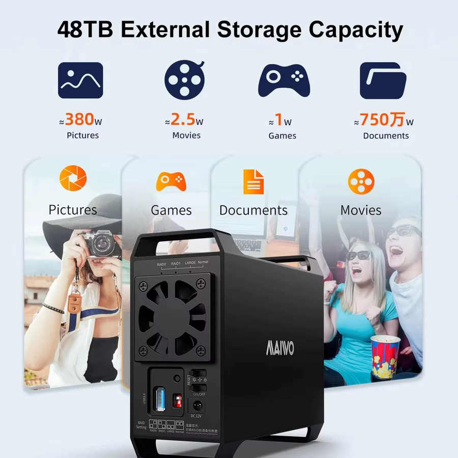 MAIWO Dual Bay 3,5-Zoll HDD Festplattenbox mit RAID-Modi und Lüfter, SATA zu USB 3.0 externe Disk Array Box - Bild 3