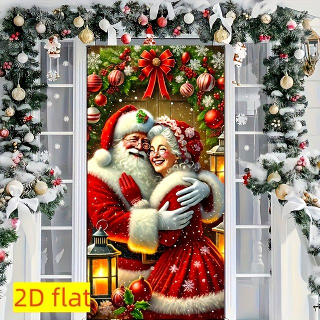 Weihnachtsvorhang mit Weihnachtsmann und Frau in Mehrfarbig als Stoffpanel - Bild 1