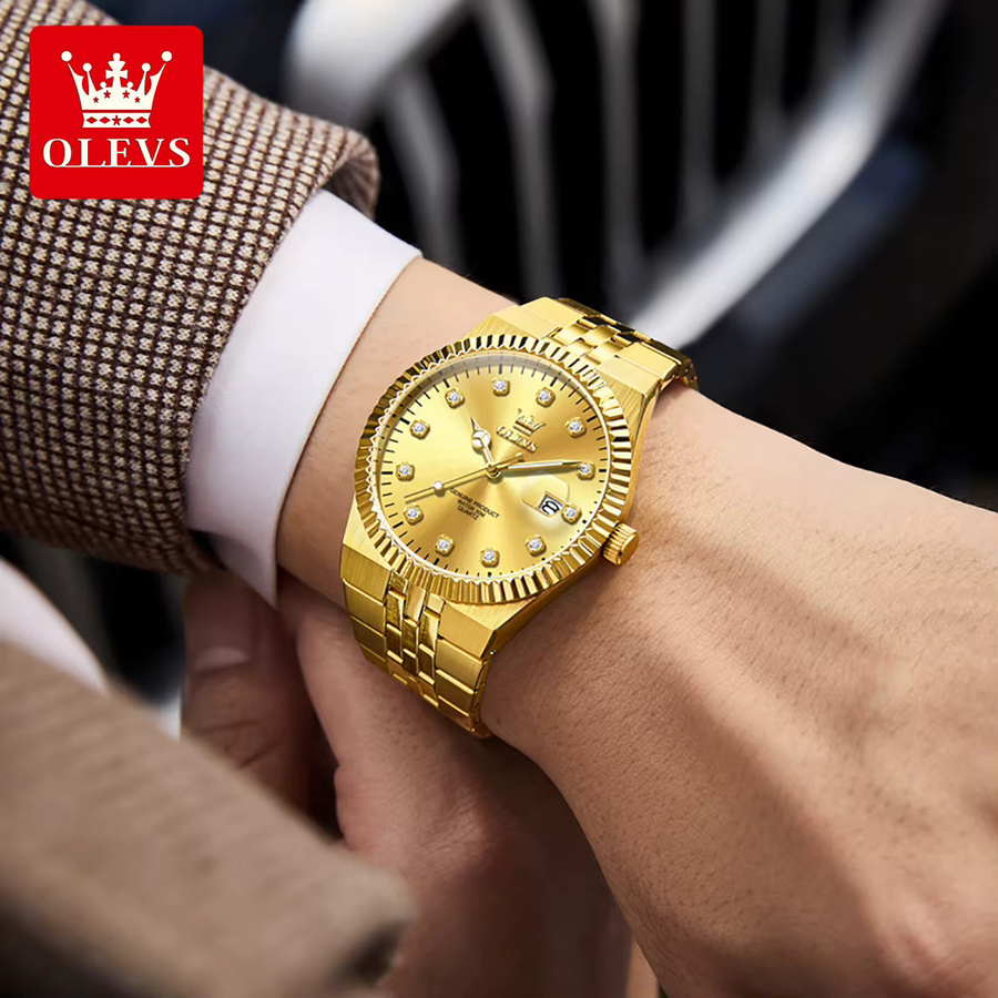 OLEVS Armbanduhr Quarz, Edelstahl, Diamant, Gold, Herren - Bild 5