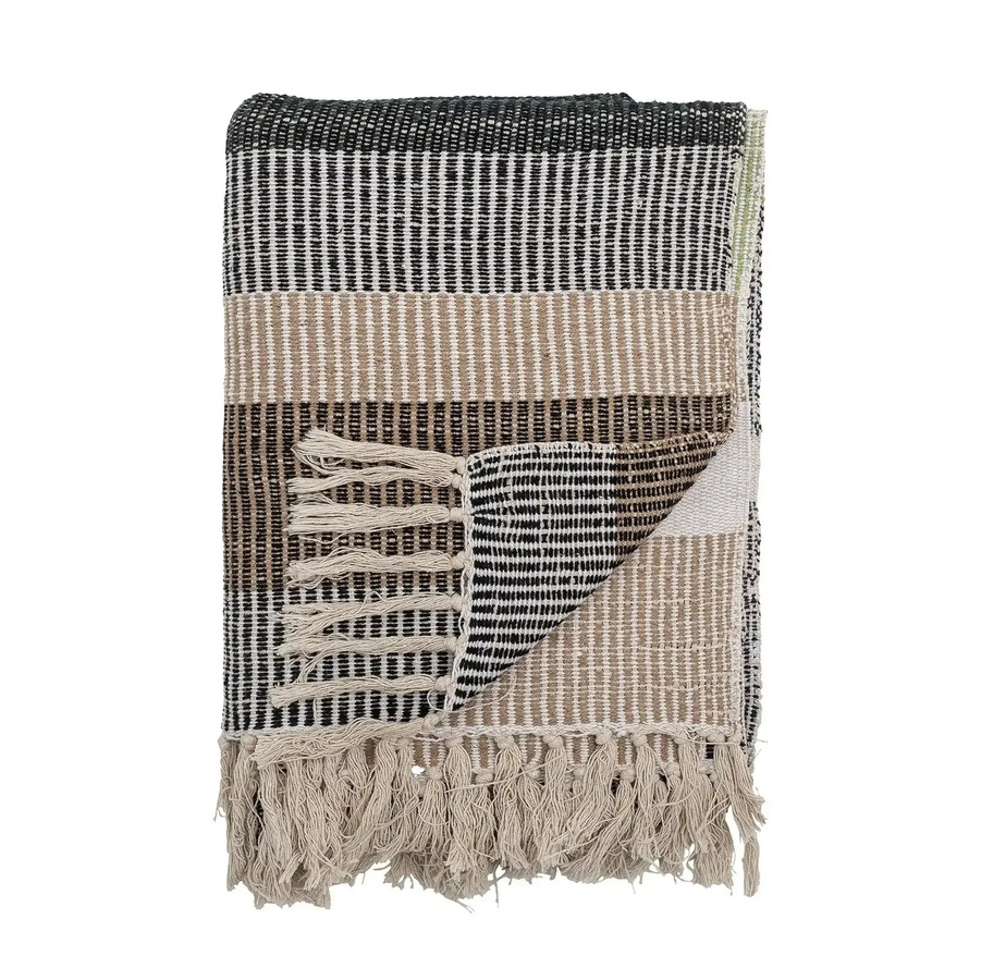 Bloomingville Plaid Isnel aus recycelter Baumwolle gestreift mit Fransen braun B/B: 130 x 160 cm - Bild 1