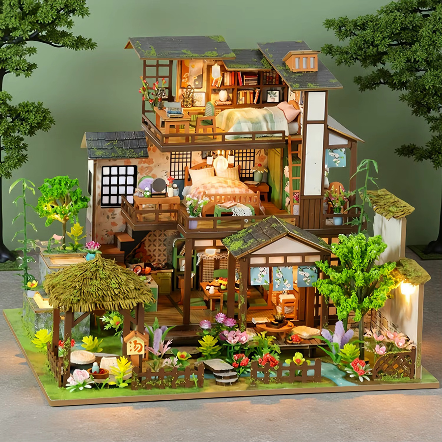 GSF DIY Holz-Bambus Frühlingshof Miniatur-Bausatz, Buchstütze - Bild 2