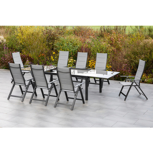 Merxx Gartenmöbelset Florenz in Grau mit 9-teiliger Ausstattung aus Aluminium, Textil und Sicherheitsglas - Bild 2