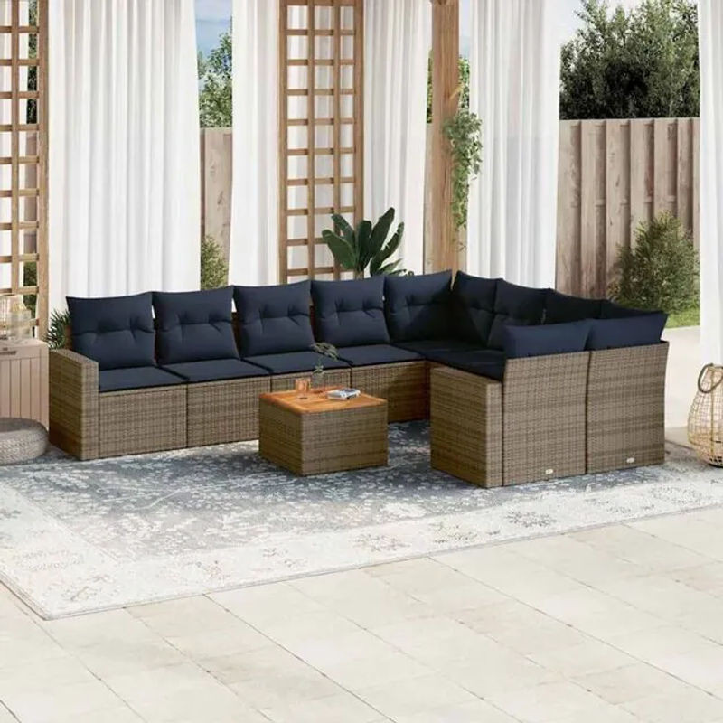 10-teilige moderne Garten-Sofagarnitur aus Poly-Rattan mit Kissen in Grau von vidaxl - Bild 1