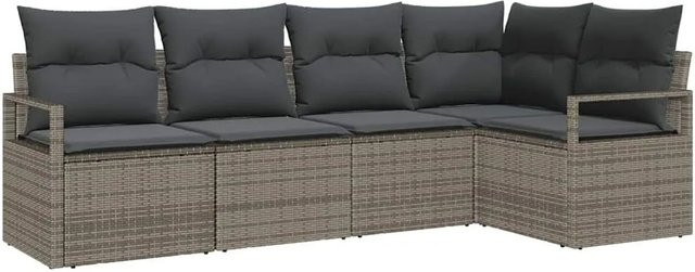 vidaXL Gartensofa-Set aus Poly-Rattan in Grau mit Kissen und integriertem Stauraum, 5-teiliges L-Shape Sofa-Set mit pulverbeschichtetem Stahlgestell - Bild 1