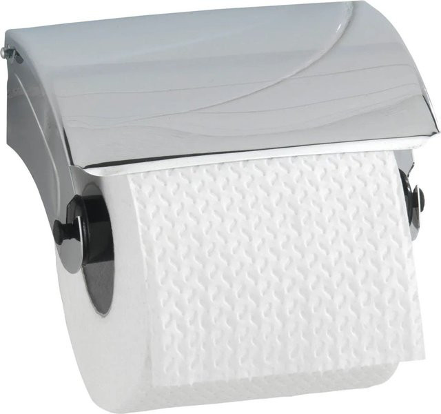 Wenko Toilettenpapierhalter Basic mit Deckel aus Edelstahl Glänzend in Silber inklusive Befestigung - Bild 1