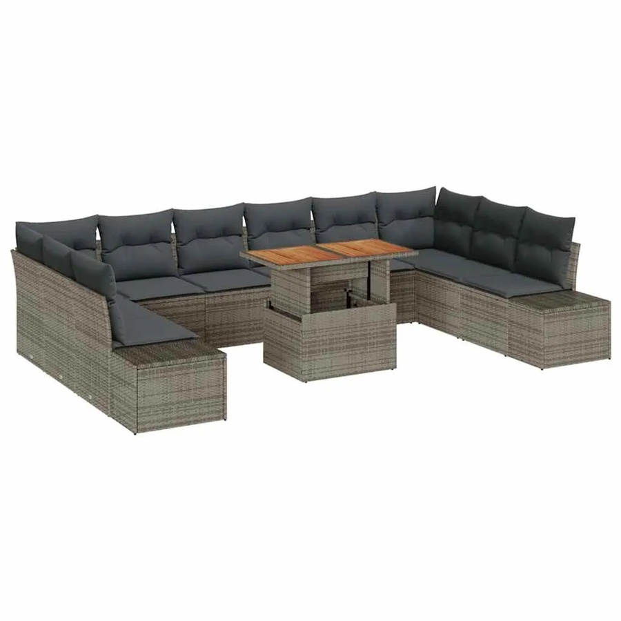 vidaXL Garten-Sofa-Set aus Poly Rattan in Grau mit 11 Teilen, U-Form mit Stauraum und Polsterkissen - Bild 2