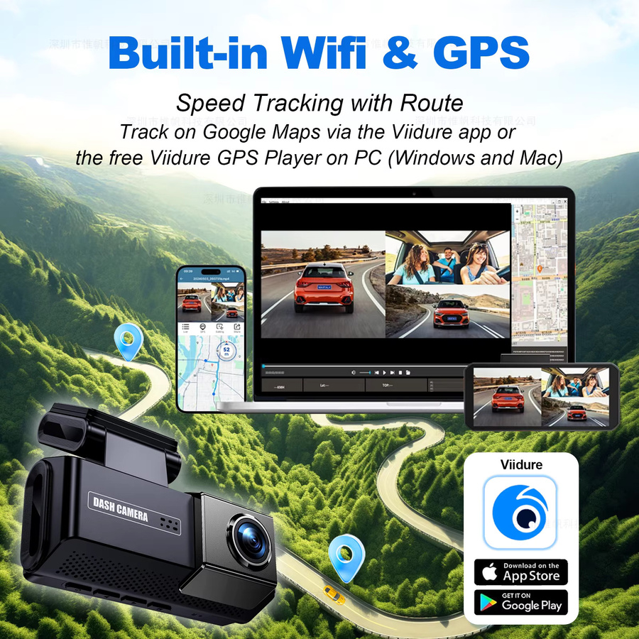 Sherway Dashcam 4K mit Zweikanal-Aufnahme und 2K HDR, 3,69 Zoll IPS Touchscreen, 24H Parküberwachung, ADAS und WIFI App, Schwarz - Bild 5