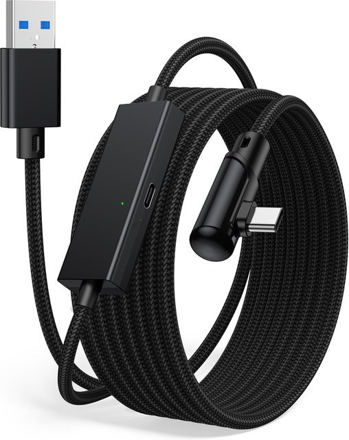 Meta USB-C Verbindungskabel mit Ladeanschluss für Meta Quest 3, Quest 3s und Quest 2, 2,5 Gbs Datenkabel für PC Steam VR, Schwarz - Bild 1