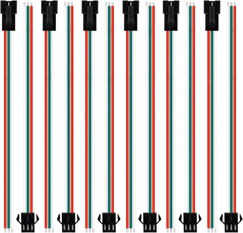 AOKIN 30 Paar JST SM 3-polige Anschlüsse mit 20 AWG-Draht, 15 cm Länge, weiblich/männlich, Multicolor, LED-Stecker für WS2812B, WS2811 und WS2812 LED-Streifenlicht - Bild 2
