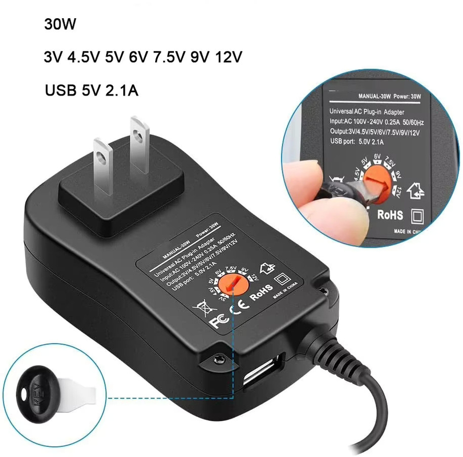 Universelles USB 2.1A Netzteil mit einstellbarer Spannung von 3V bis 12V, Schwarz - Bild 4