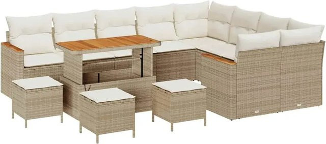 vidaXL Garten-Sofa-Set aus Poly-Rattan und Stahl in Beige mit 13-teiligem Polster-Set und Tisch - Bild 1